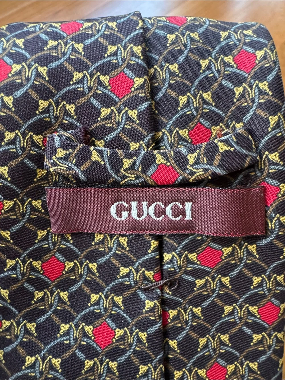 VTG Gucci Black Interlocking Horsebit Silk Tie
